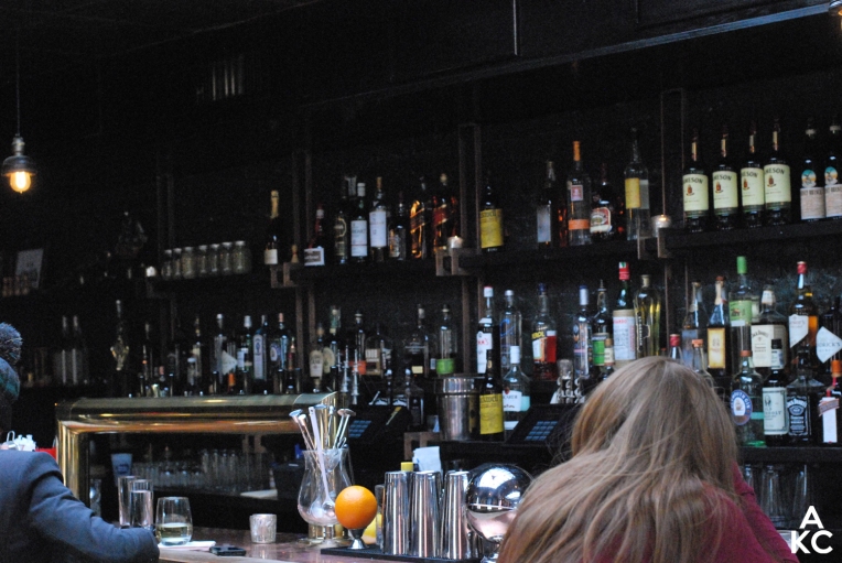 View of the fully-stocked bar at The Garret.